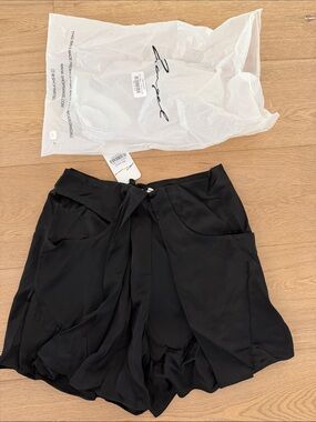 Black Tie-Waist Flow Shorts